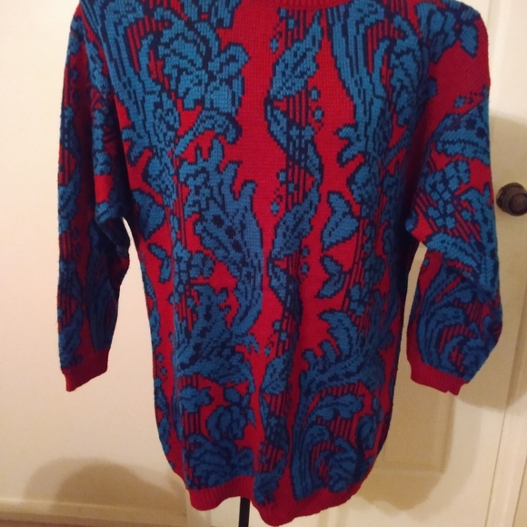 !! HOST PICK!! Benetton wool long sweater. Teal and raspberry color. Medium - Picture 1 of 5